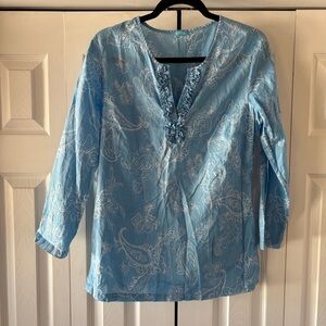 J McLaughlin Blue Paisley Women's Top, 100% Cotton Medium